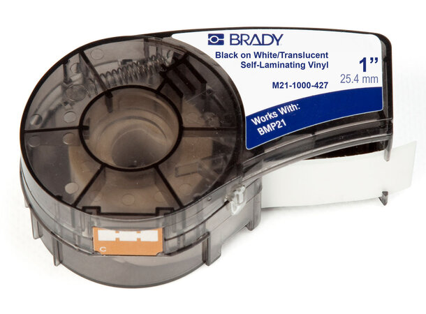 BMP21-1000-427 Självlamviny 25mm Brady kabelmärkning m laminering vit 