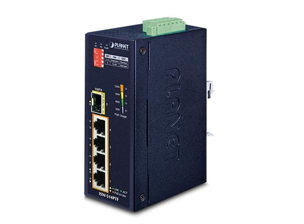 Industriell Switch 4-port 10/100B/Tx+F/O 1x100B/FX SFP, 802.3af PoE, IP30
