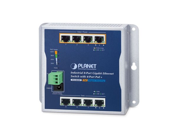 IP30 8-Port Gigabit Wall-mount Switch Planet: 4-port POE 802.3at, without pw 