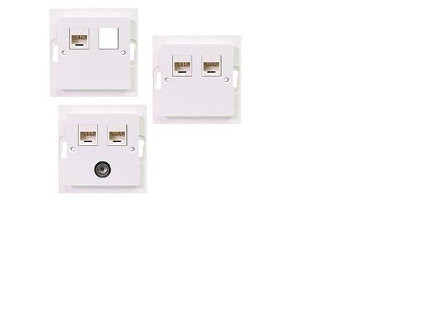 Uttag IEC 2xRJ45 C6& 1xKoax färg 0500 Passar Schneider, DC Jack 