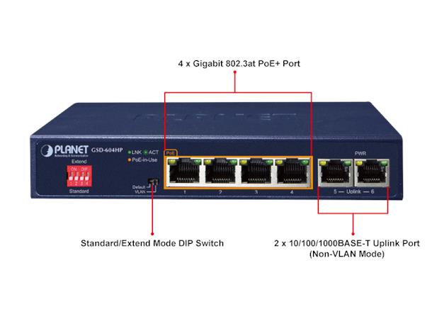 PoE Switch 4-Port 10/100/1000T 802.3at 2-Port 10/100/1000T Desktop