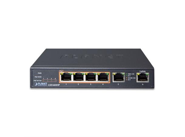 PoE Switch 4-Port 10/100/1000T 802.3at 2-Port 10/100/1000T Desktop 