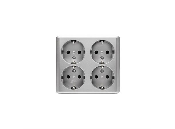 Vägguttag 4-vägs utv 16A jord skruv Aluminium 