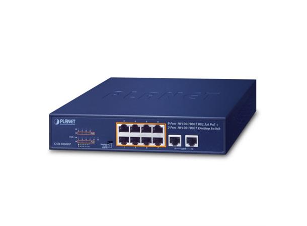 PoE+ Switch 8-Port 10/100/1000T 802.3at +2-port 10/100/1000T 10” 120 watts