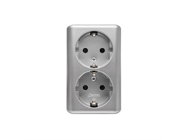 Vägguttag 2-vägs utv 16A jord skruv Aluminium 
