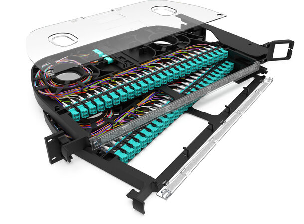 ECS PanelPivot 96F OM4 8xMPO/M-96LC/UPC 1HE 19" MPO Elite Base12 Pol A Aqua 