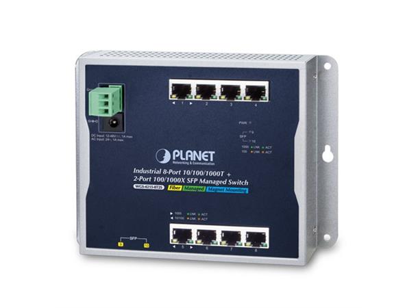 Industriell Switch 8-port 10/100/1000Tx+ 2-Port 100/1000X SFP vägg mont. IP30