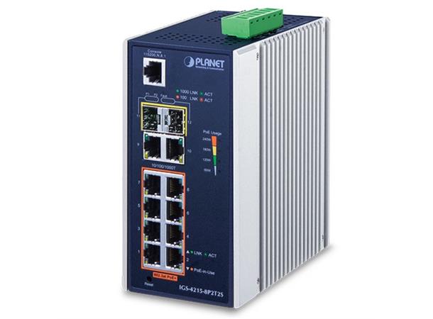 Industriell Switch 8-port 802.3AT POE+ Planet: 2x100/1000X SFP IP30 