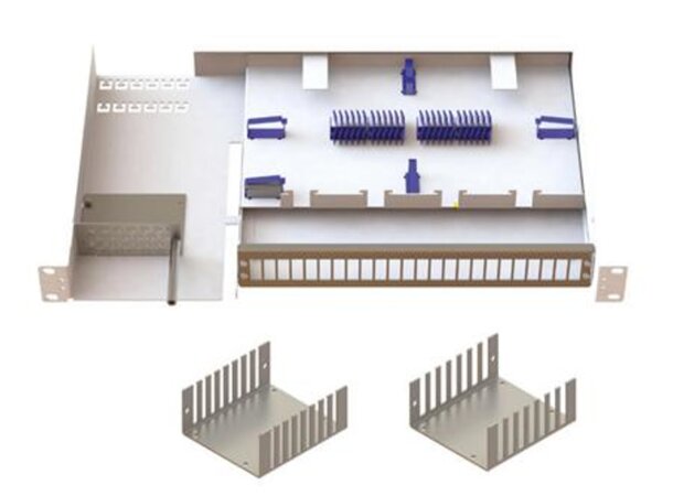 LM fiberbox blåsfiber 19" 1HE 24xSCD 48 Mikrodukter, Kam 3+5+7mm