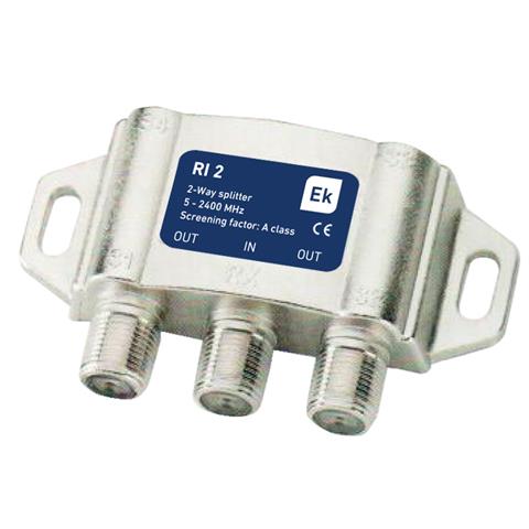 Satellit/terrestrial splitter 2-way 2400MHz, DC pass, F port på ena sidan