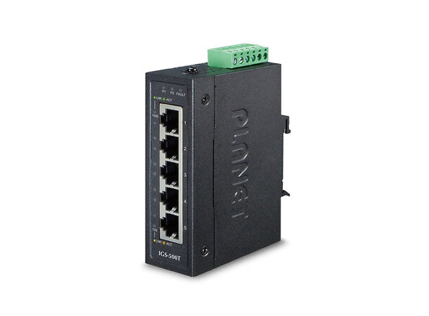 Industriell Switch 5-Port 10/100/1000Tx IP30 -40~75C Compact size 30x70x104mm