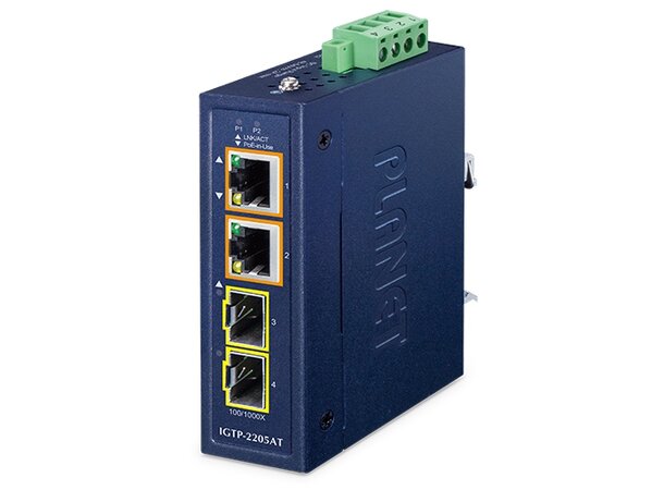 Converter Industri 2x10/100/1000B/Tx Planet: PoE+2xSFP100/1000BX IP30 