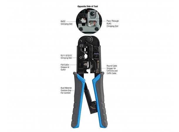Jonard Crimping Tool RJ45 Pass-through 6-in-1 RJ11/12 cat6 cat6a 