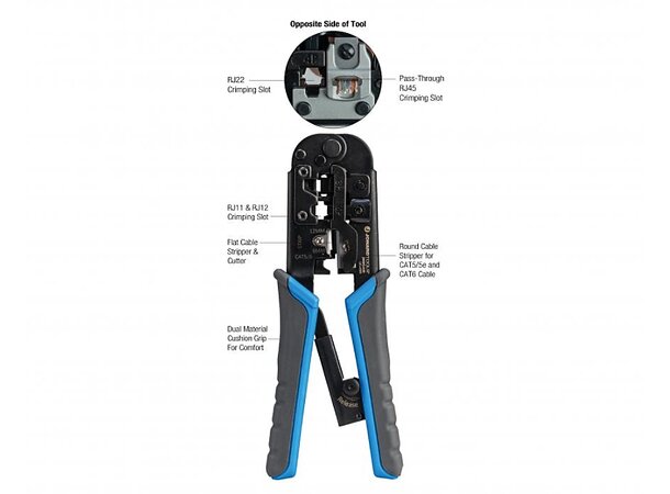 Jonard Crimping Tool RJ45 Pass-through 6-in-1 RJ11/12 cat6 cat6a