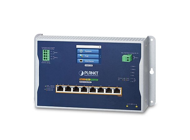 Industriell Switch 8-Port 1000T PoE 802.3at, 2-Port 100/1000X SFP WallMount 