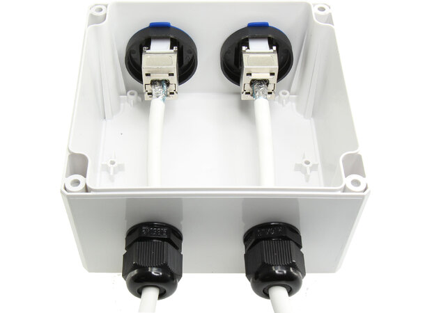ECS IP68 Uttagsbox 2-port STP C6A Komp Inkl förskruvning, täcklock 