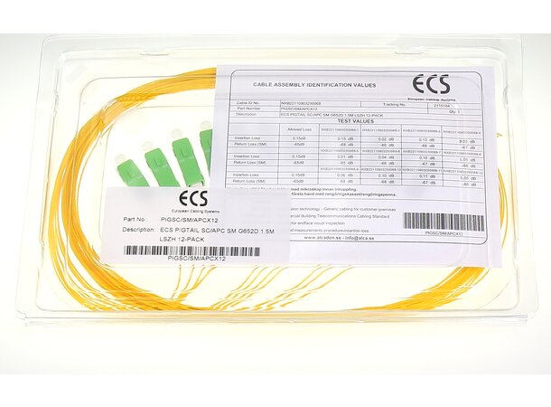 ECS Pigtail SC/APC 10/125 1,5m 12-pack