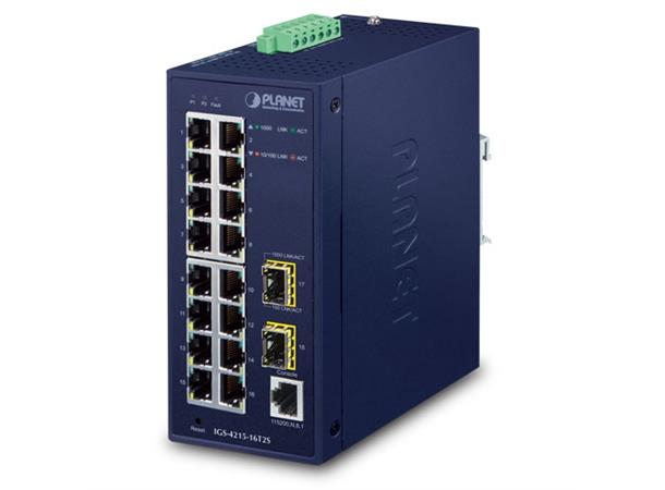 Industriell Switch 16-port 10/100/1000T +2-Port 100/1000X SFP Managed DIN mont 