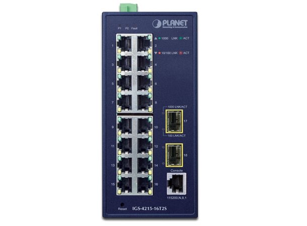 Industriell Switch 16-port 10/100/1000T +2-Port 100/1000X SFP Managed DIN mont 