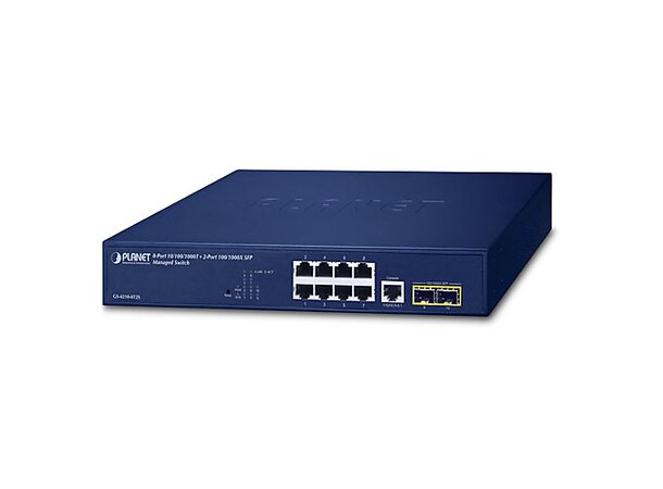 Switch  8-port 10/100/1000B/Tx 2xSFP Planet: 19" fästen ingår 