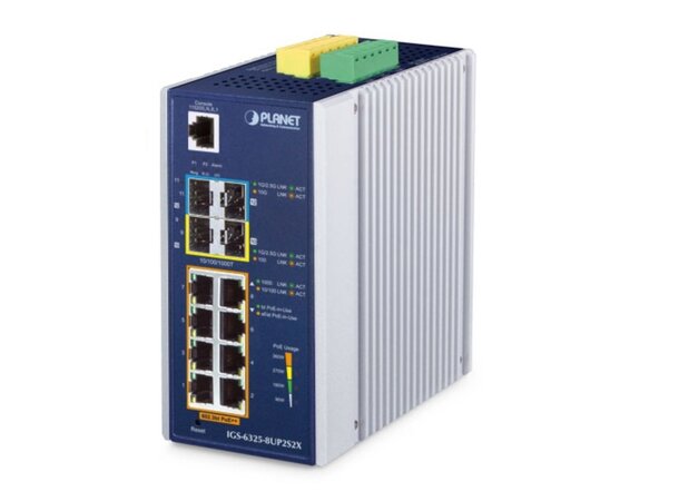 Industriell PoE Switch 8-port+2xSFP+ 2x10G SFP PoE++, 95W, 10GBASE-X SFP+ 