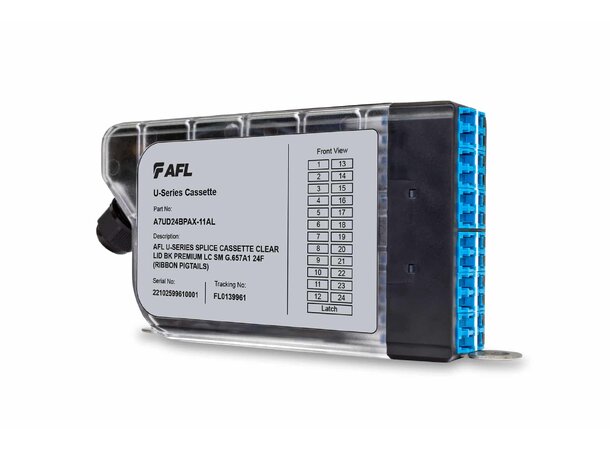 AFL U-Series Splice Cassette 24F SM LC G.657A1 (EZ Pigtails) Clear Lid 
