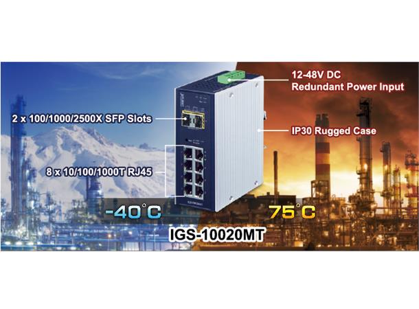 Industriell Switch 8-port 1000Tx+2xSFP Planet:  2x100/1000Base-X SFP IP30