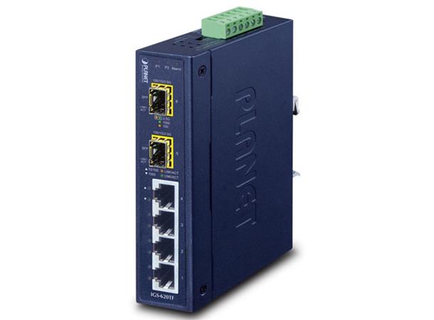 Industriell Switch 4-port 10/100/1000Tx+ Planet: 2x100/1000X SFP Gigabit