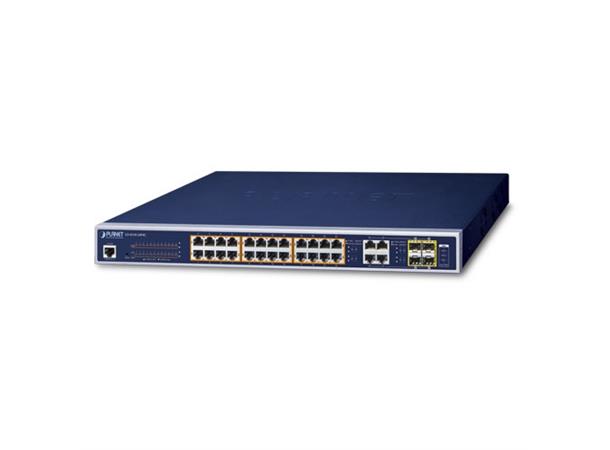 PoE+ Switch 24-port 10/100/1000B/T 4xSFP Planet: IPv4/IPv6 Managed 220W