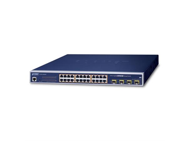 PoE+ Switch 24-port 10/100/1000B/T 4xSFP Planet: 802.3at/af 440W 4100/1000Fx DDM