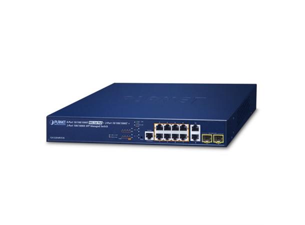 PoE+ Switch  8-port 10/100/1000B/Tx Planet:+ 2xSFP  802.3at 